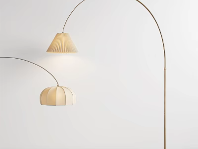 Modern Arched Floor Lamp With Pleated Beige Lampshade For Minimalist Home Decor 3d model