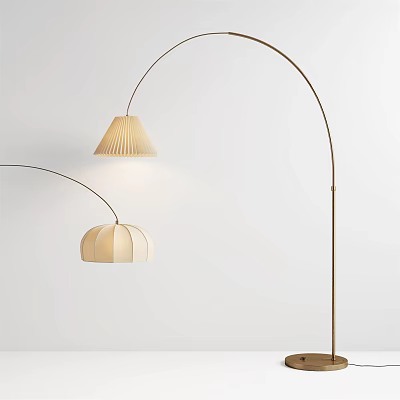 Modern Arched Floor Lamp With Pleated Beige Lampshade For Minimalist Home Decor 3d model