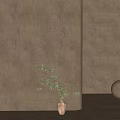 Beige Wall Panels In Modern Interior With Soft Lighting Small Plant And Spherical Decor