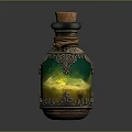 Decorative Magic Vial With Cork Stopper Ornate Metal Design And Colorful Liquid