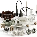 Modern Decorative Ornament Set With Ceramic Bowls Vases Metal Spheres And Geometric Trays