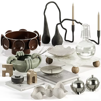 Modern Decorative Ornament Set With Ceramic Bowls Vases Metal Spheres And Geometric Trays 3d model