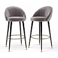 Modern Elegant Gray Velvet Bar Stools With Black Legs And Golden Ring Accents