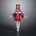 Child Wearing Red and Gold Costume with Purple Hair and Crown