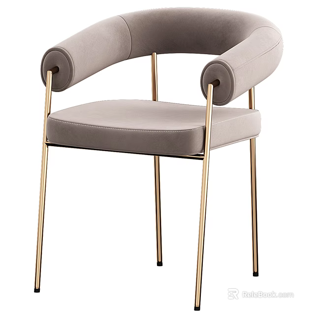 Modern Stylish Accent Chair With Light Gray Upholstery Gold Metal Legs And Curved Arms 3d model 