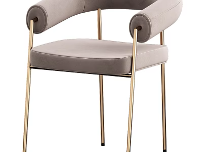 Modern Stylish Accent Chair With Light Gray Upholstery Gold Metal Legs And Curved Arms 3d model