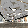 Modern White Suspended Ceiling With Recessed Lighting And Geometric Panels In Commercial Space