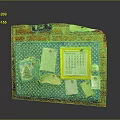 Brick Wall Mounted Blue Bulletin Board With Calendar Papers And Push Pins
