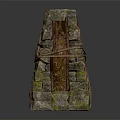 Artisan Crafted Rustic Wooden And Mossy Stone Stacked Decorative Structure With Natural Texture