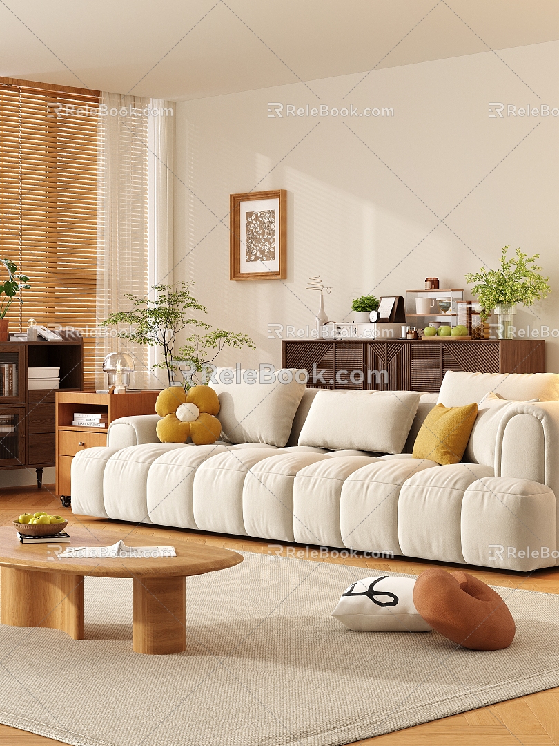 Modern Multiplayer Sofa Double Sofa Coffee Table Combination 3d model