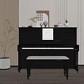 Elegant Piano And Art Supplies Interior With Music Sheet Bench Potted Plant And Ornaments