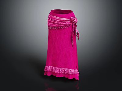 Elegant Pink Pleated Skirt With Decorative Bow And Lace Trim Details 3d model