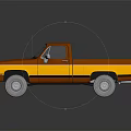Red And Yellow Chevrolet Pickup Truck Model On Black Reflective Surface