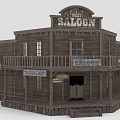 Classic Western Saloon Building With Wooden Structure Balcony Trading Post And General Store Signs