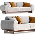 Modern Two Seater Sofa With Gray Fabric And Brown Cushions Wooden Base