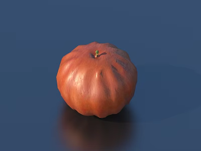 Fresh Orange Pumpkin with Shiny Surface and Green Stem on Dark Blue Background 3d model