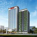 Modern High Rise Residential Building With Greenery Covered Facade And Surrounding Trees Under Blue Sky