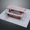 Wooden Picnic Table With Attached Bench On Concrete Floor Surface 3d model