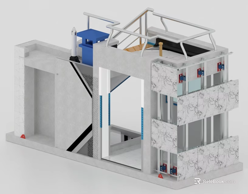 Structural Building Components With Wall Framing Staircase Railing And Support Beams 3d model