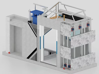 Structural Building Components With Wall Framing Staircase Railing And Support Beams 3d model