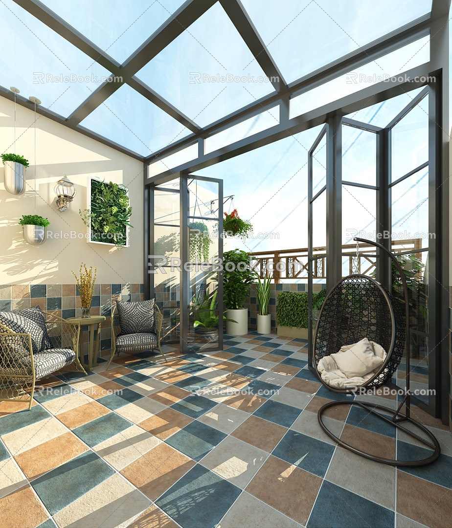 Modern Villa Sun Room Terrace 3d model