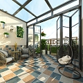 Modern Villa Sun Room Terrace 3d model