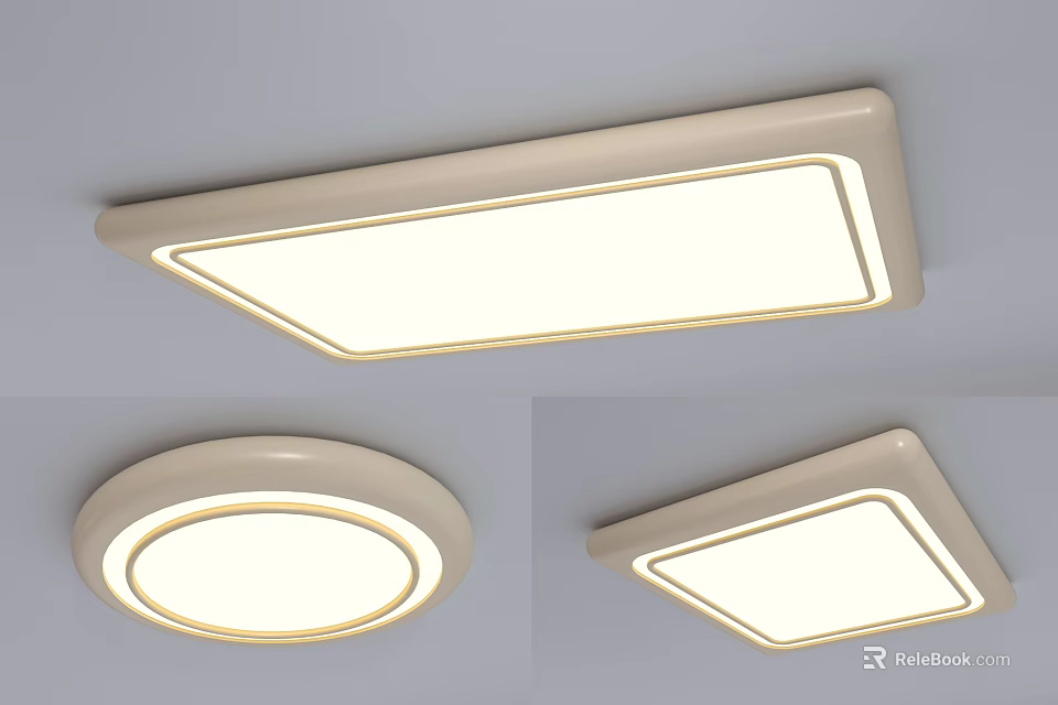 Modern LED Ceiling Lights Featuring Rectangular Round Shapes and Soft Glow 3d model