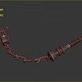 Detailed Warhammer Weapon With Metal Chain And Red Gemstone Decorative Handle