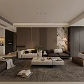 Modern Open Dining Living Room Interior Design With Marble Table Pendant Lights And Large Windows