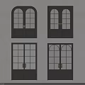 Black Doors With Glass Panes Arched And Rectangular Window Designs And Golden Handles