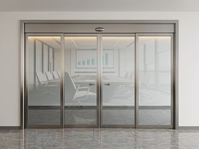 Modern Glass Doors Meeting Room Interior With Metal Frame Conference Table And Chairs Marble Floor 3d model