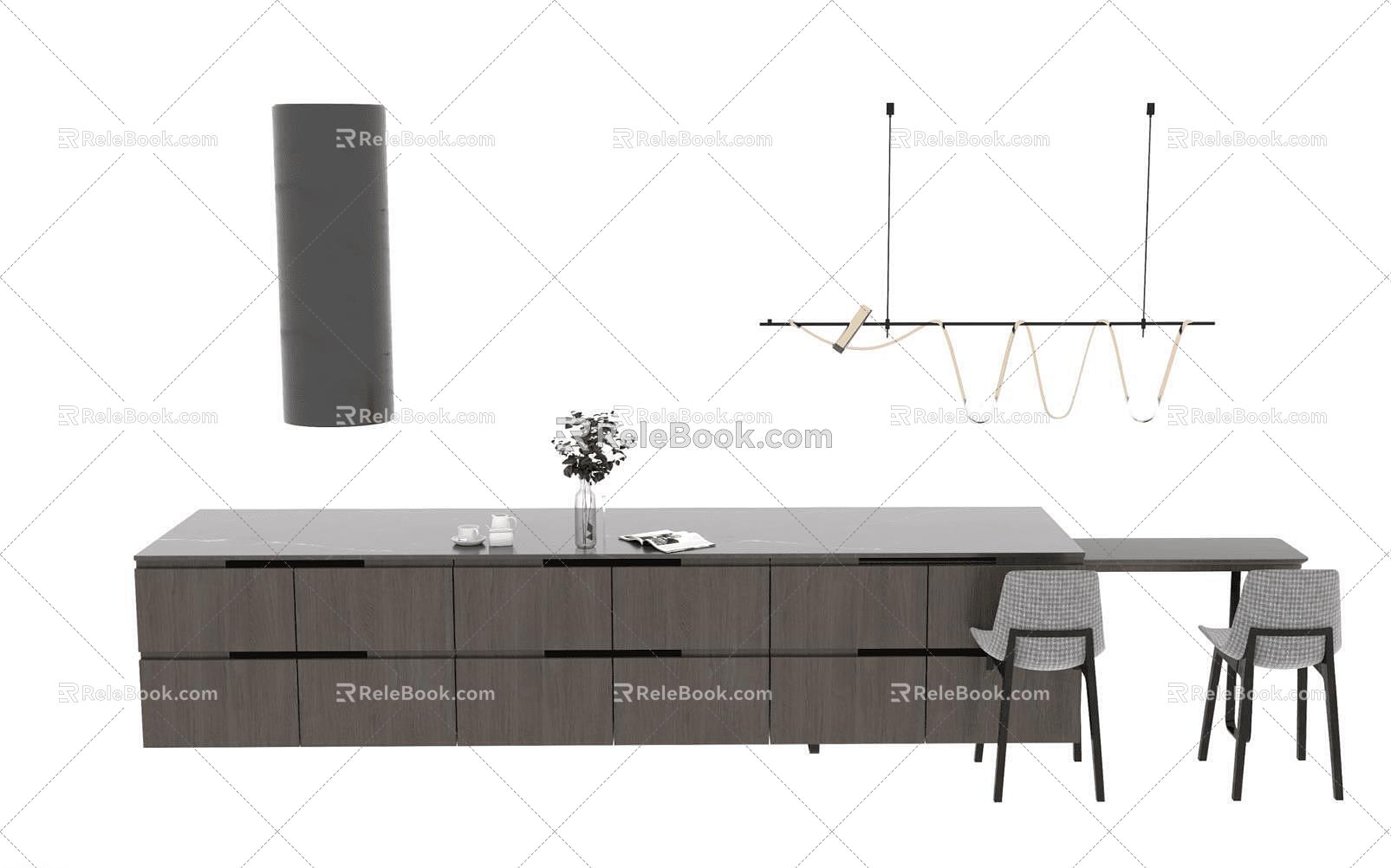 Dining bar bar table chair combination 3d model