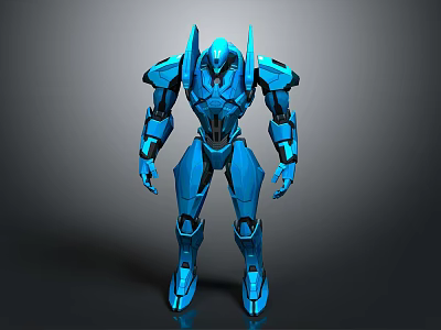 Futuristic Blue Mech Robot Warrior With Metallic Armor And Modern Design 3d model