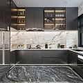Modern Luxury Kitchen Interior With Marble Backsplash And Dark Cabinets 3d model