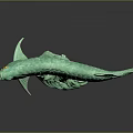 Green Fish Sculpture With Detailed Scales Yellow Eyes And Wave Base Design