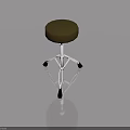 Brown Round Seat Stool With White Metal Frame And Black Wheeled Legs