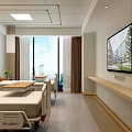 Modern Hospital Outpatient Ward With Two White Beds Green Plants Orange Cushions And Wooden Panels