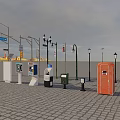 Urban Road Facilities With Street Lamps Traffic Lights Parking Meters Solar Devices And Trash Bins
