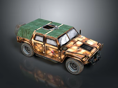 Military Off Road Vehicle With Camouflage Paint Green Canvas Top And Rugged Tires 3d model