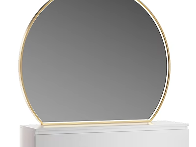 Stylish Round Gold Frame Mirror On White Cabinet For Home Decor 3d model