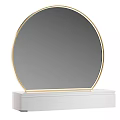 Stylish Round Gold Frame Mirror On White Cabinet For Home Decor