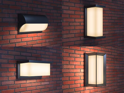 Modern Wall Lamps Mounted on Red Brick Wall with Black Frame and White Shade 3d model