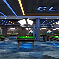 Modern Billiard Room Interior With Pool Tables Comfortable Sofas And Elegant Lighting 3d model