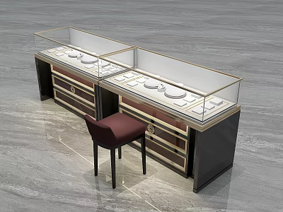 Jewelry Store Display Setup With Glass Showcase Counter Drawers And Chair 3d model