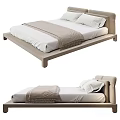 Modern Minimalist Double Bed With Light Wood Frame White Sheets And Pillows