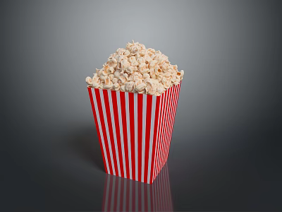 Delicious Fresh Popcorn Snack in Red and White Striped Paper Bucket 3d model