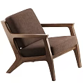 Modern Accent Chair With Walnut Wood Frame And Cream Upholstery Armrests Angled Legs