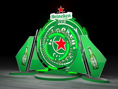 Heineken JAVAR Photo Spot With Green Circular Display Stand And Beer Bottles 3d model