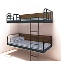 Modern Metal Frame Bunk Bed With Guardrails Ladder And Striped Mattress
