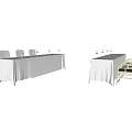 Minimalist Conference Tables With White Tablecloth Chairs And Water Bottles